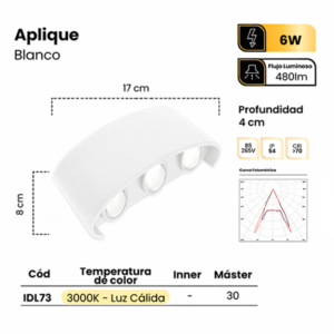 APLIQUE BLANCO LED UP DOWN 17 X 8