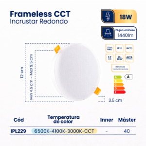 PANEL LED FRAMELESS 18W REDONDO CCT