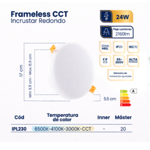 PANEL LED FRAMELESS 24W REDONDO CCT