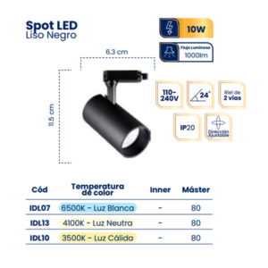 SPOTS LED NEGRO 10W