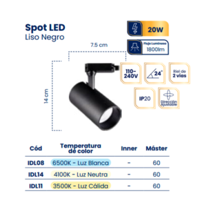 SPOTS LED NEGRO 20 W