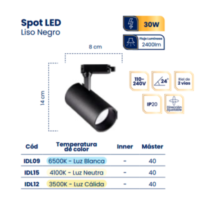 SPOTS LED NEGRO 30 W