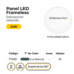 PANELES LED FRAMELESS SOBREPONER REDONDO 17CM