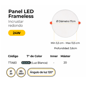 PANELES LED FRAMELESS INCRUSTAR REDONDO